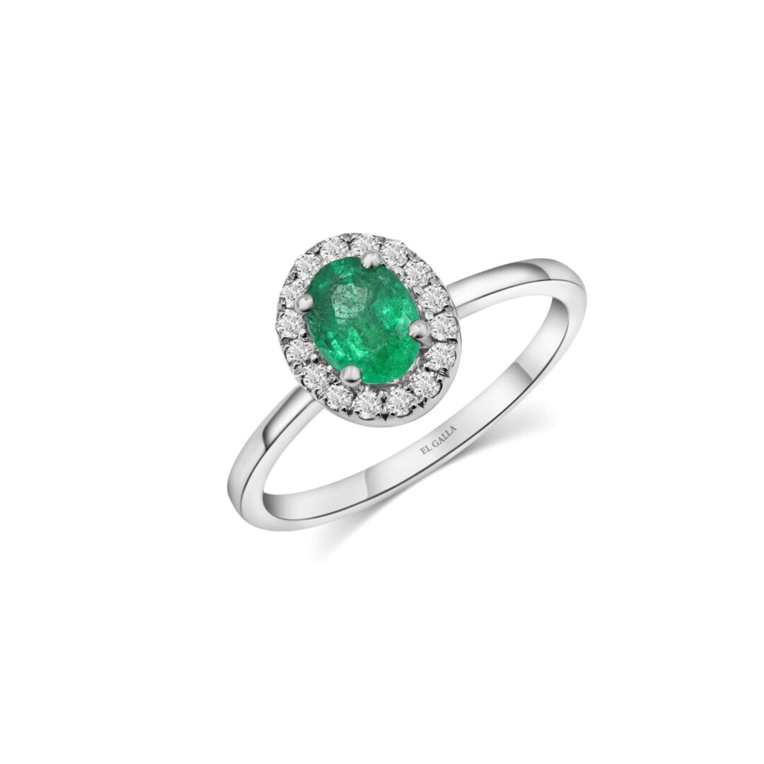 Oval Emerald & Diamond Halo Ring