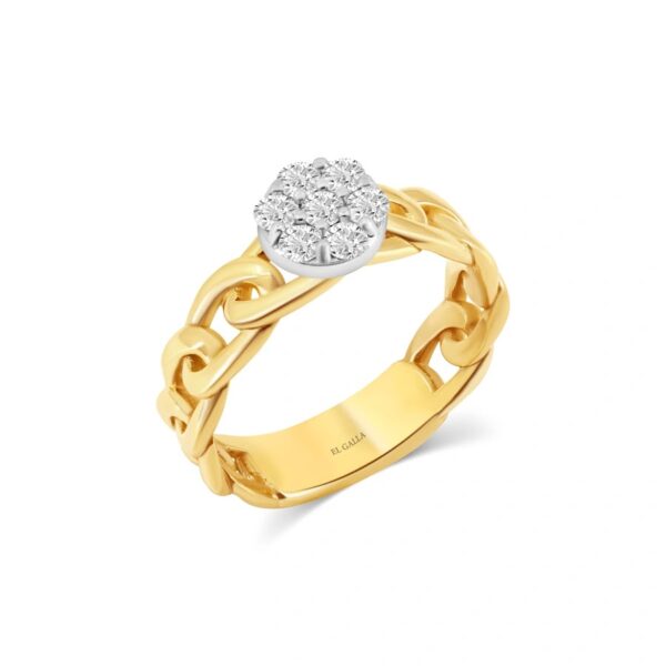 Diamond ring in yellow gold with illusion cluster setting by El Galla