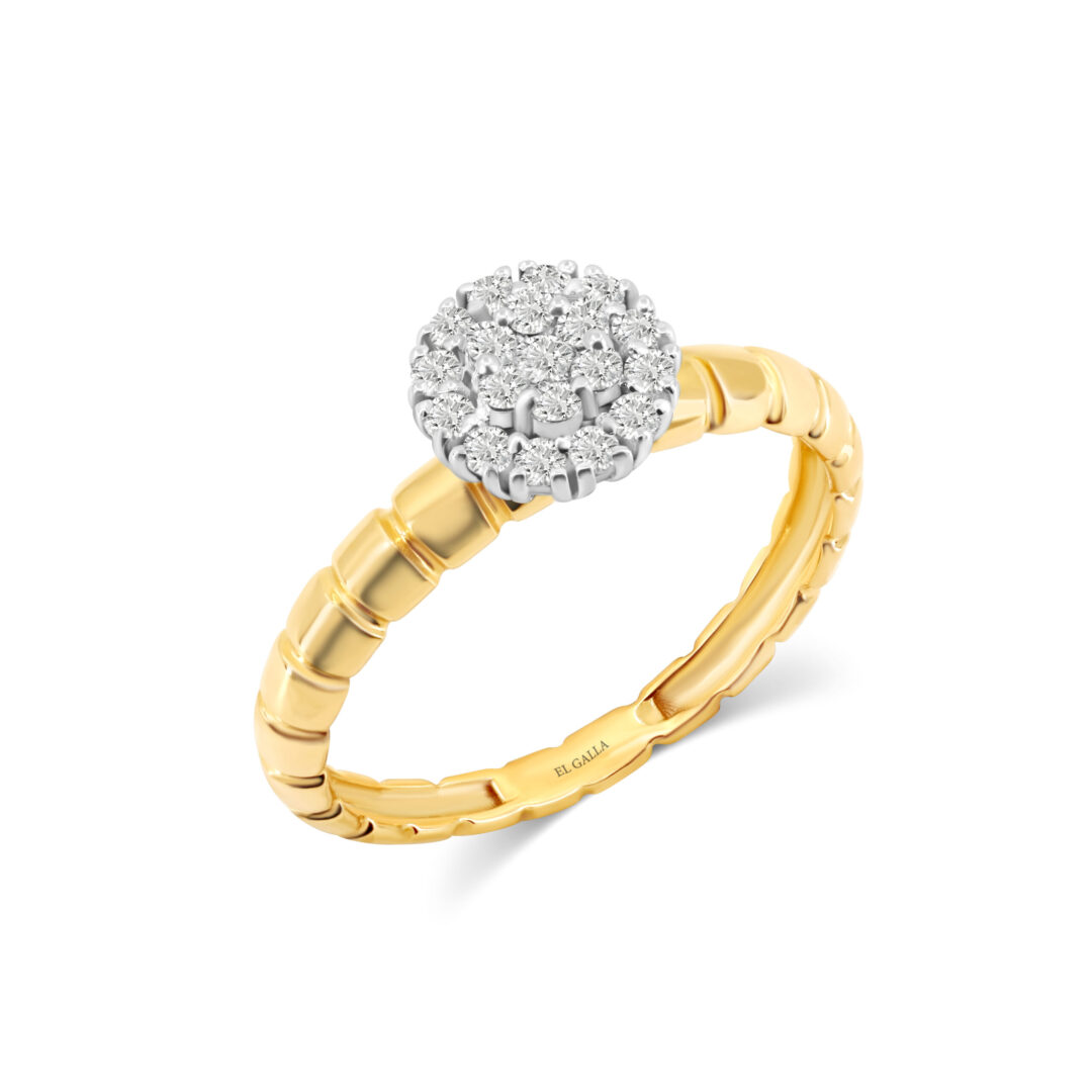 A dimaond ring with yellow gold round set, designed and manfactured by El Galla. Best jewelry brand in Egypt.
