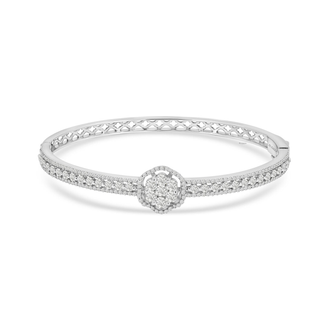a white backround image for a diamond bangle by El Galla featuring its bridal coellection